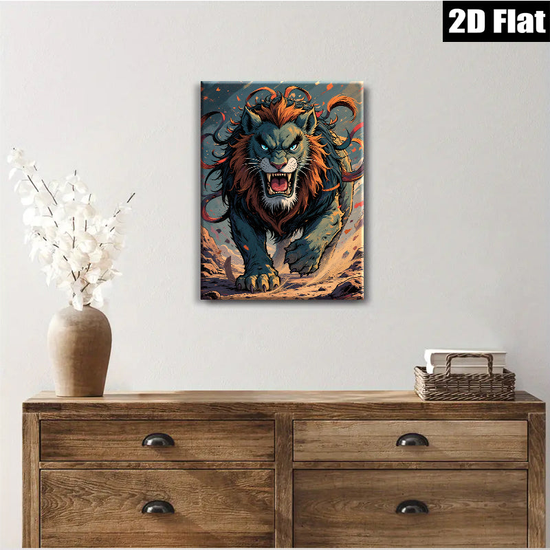 2D flat 1pc Majestic Lion Roar Powerful Wildlife Art Canvas Wall Decor Living Room Bedroom Modern Farmhouse Gallery Wrapped Ready to Hang