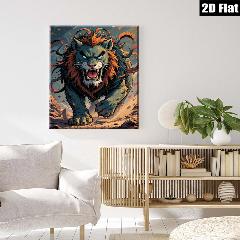 2D flat 1pc Majestic Lion Roar Powerful Wildlife Art Canvas Wall Decor Living Room Bedroom Modern Farmhouse Gallery Wrapped Ready to Hang