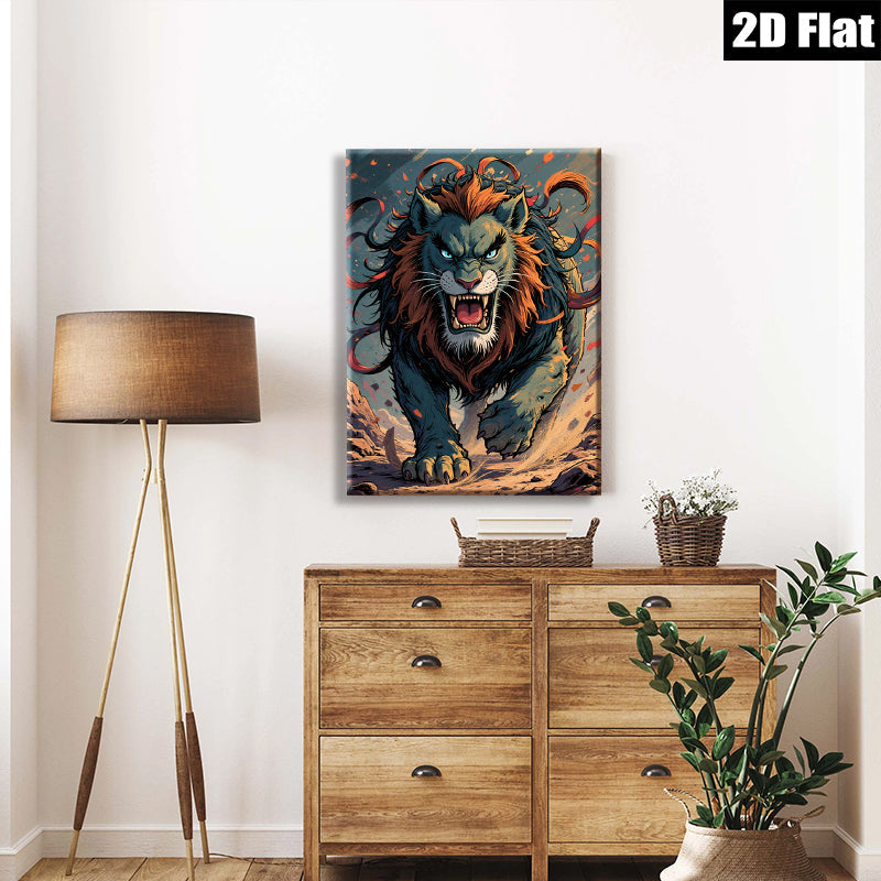 2D flat 1pc Majestic Lion Roar Powerful Wildlife Art Canvas Wall Decor Living Room Bedroom Modern Farmhouse Gallery Wrapped Ready to Hang