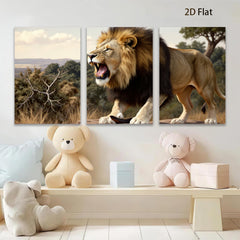 2D flat 1pc Majestic Lion Roar Wildlife Canvas Wall Art for Living Room Bedroom Gallery Wrapped Modern Farmhouse Decor Inspirational Animal Painting