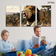 2D flat 1pc Majestic Lion Roar Wildlife Canvas Wall Art for Living Room Bedroom Gallery Wrapped Modern Farmhouse Decor Inspirational Animal Painting