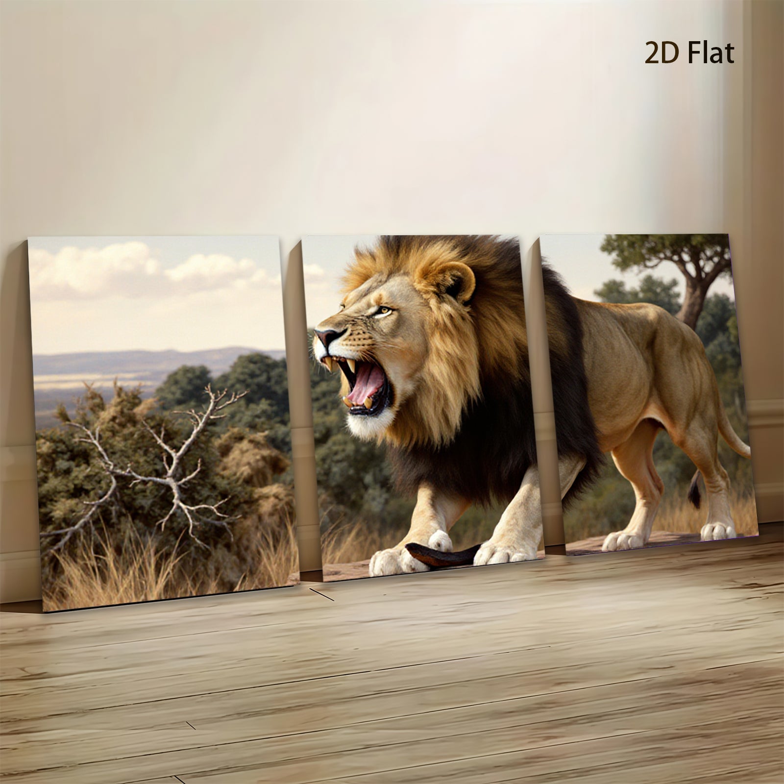 2D flat 1pc Majestic Lion Roar Wildlife Canvas Wall Art for Living Room Bedroom Gallery Wrapped Modern Farmhouse Decor Inspirational Animal Painting
