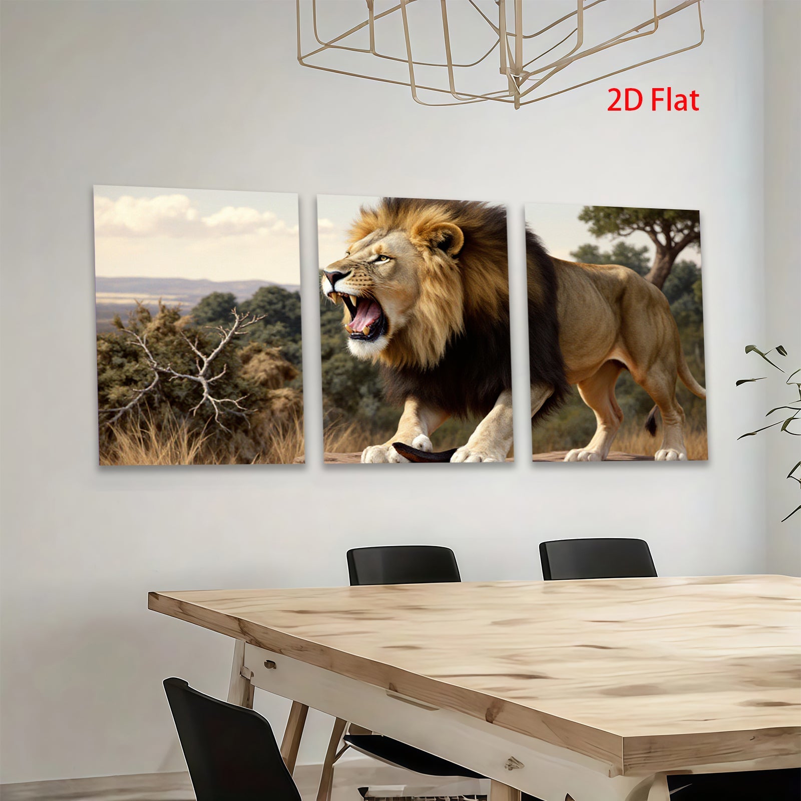 2D flat 1pc Majestic Lion Roar Wildlife Canvas Wall Art for Living Room Bedroom Gallery Wrapped Modern Farmhouse Decor Inspirational Animal Painting