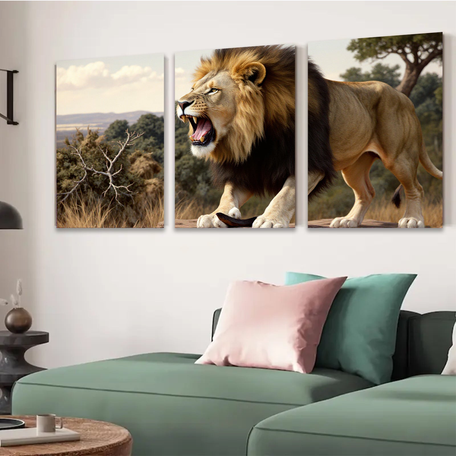 2D flat 1pc Majestic Lion Roar Wildlife Canvas Wall Art for Living Room Bedroom Gallery Wrapped Modern Farmhouse Decor Inspirational Animal Painting