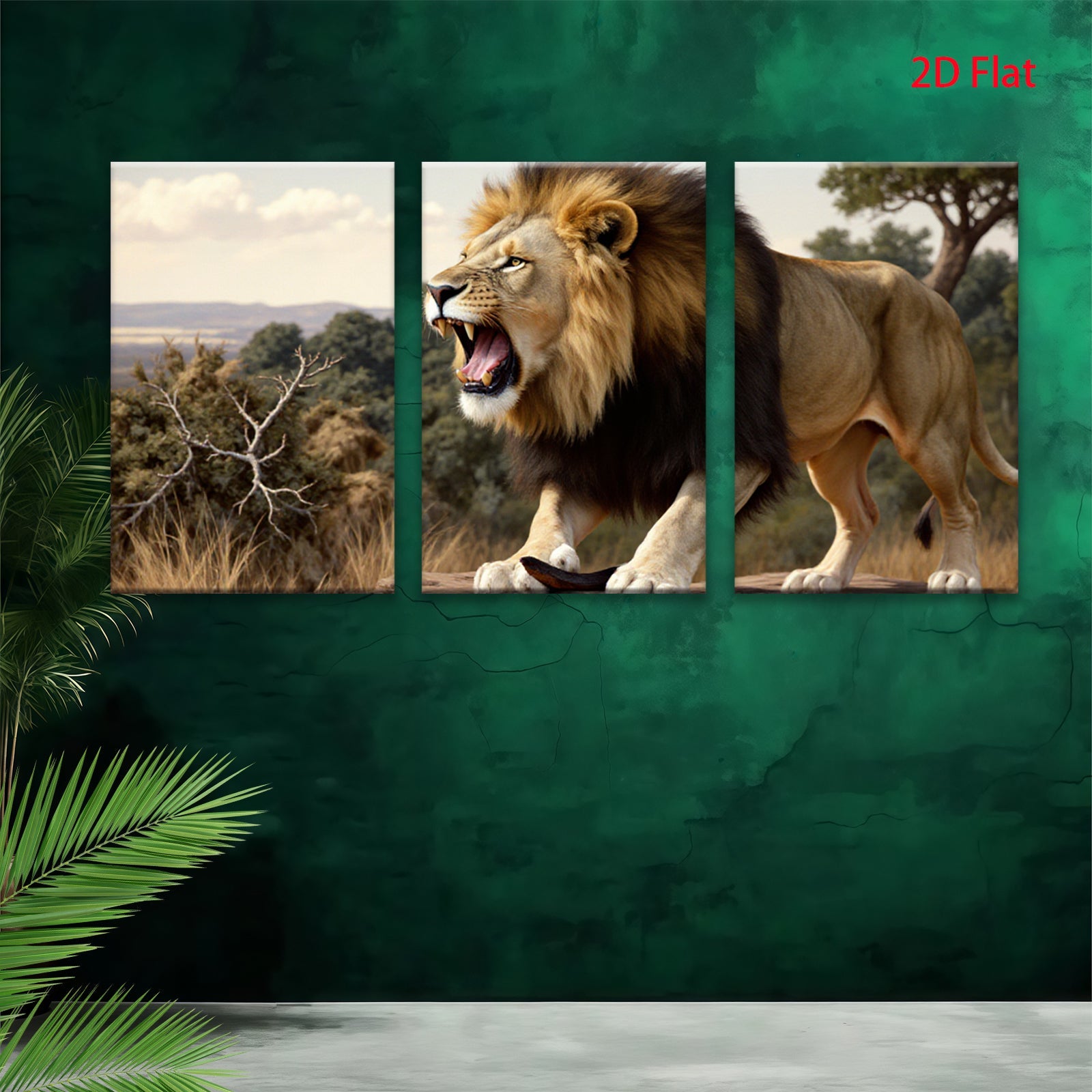 2D flat 1pc Majestic Lion Roar Wildlife Canvas Wall Art for Living Room Bedroom Gallery Wrapped Modern Farmhouse Decor Inspirational Animal Painting