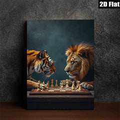 2D flat 1pc Majestic Lion Tiger Chess Game Wall Art Living Room Bedroom Decor Canvas Prints Modern Farmhouse Aesthetic Gallery Wrapped Animal Wildlife Art
