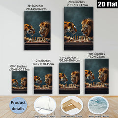 2D flat 1pc Majestic Lion Tiger Chess Game Wall Art Living Room Bedroom Decor Canvas Prints Modern Farmhouse Aesthetic Gallery Wrapped Animal Wildlife Art