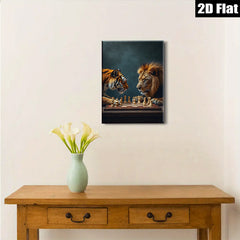 2D flat 1pc Majestic Lion Tiger Chess Game Wall Art Living Room Bedroom Decor Canvas Prints Modern Farmhouse Aesthetic Gallery Wrapped Animal Wildlife Art