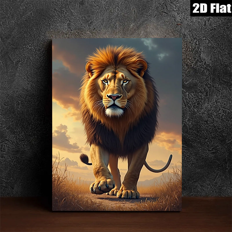 2D flat 1pc Majestic Lion Walking Toward Camera Living Room Bedroom Gallery Wall Art Modern Farmhouse Decor Animal Wildlife Canvas Prints
