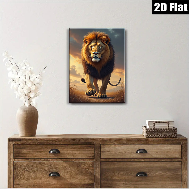 2D flat 1pc Majestic Lion Walking Toward Camera Living Room Bedroom Gallery Wall Art Modern Farmhouse Decor Animal Wildlife Canvas Prints