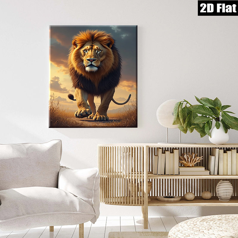 2D flat 1pc Majestic Lion Walking Toward Camera Living Room Bedroom Gallery Wall Art Modern Farmhouse Decor Animal Wildlife Canvas Prints