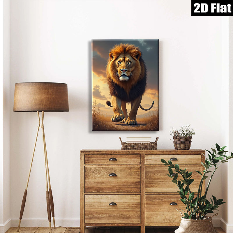 2D flat 1pc Majestic Lion Walking Toward Camera Living Room Bedroom Gallery Wall Art Modern Farmhouse Decor Animal Wildlife Canvas Prints