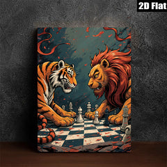 2D flat 1pc Majestic Lion versus Tiger Chess Game Wall Art Canvas Print for Living Room Bedroom Modern Farmhouse Decor Gallery Wrapped Ready to Hang