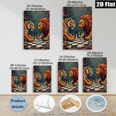 2D flat 1pc Majestic Lion versus Tiger Chess Game Wall Art Canvas Print for Living Room Bedroom Modern Farmhouse Decor Gallery Wrapped Ready to Hang