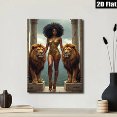 2D flat 1pc Majestic Lioness Queen Portrait Wall Art Living Room Bedroom Decor Gallery Wrapped Canvas Prints for Home Modern Farmhouse Aesthetic