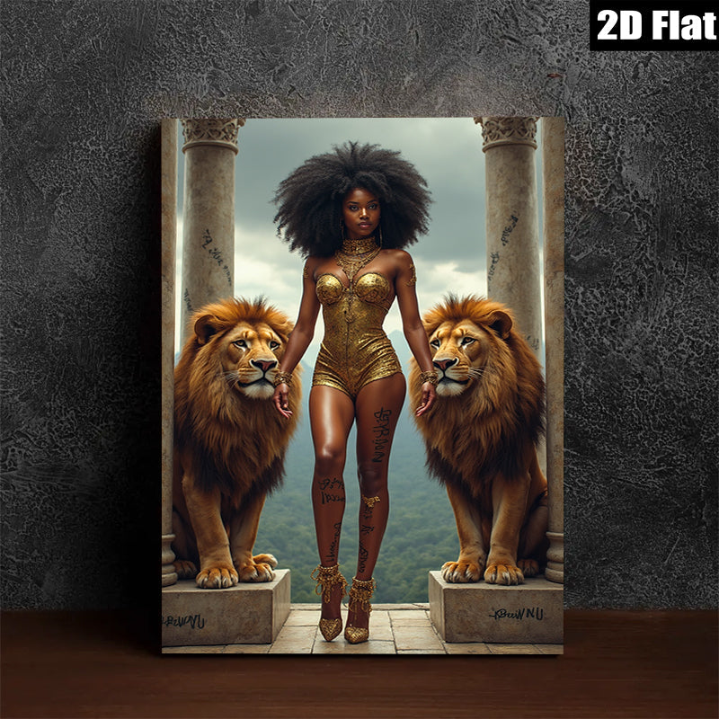 2D flat 1pc Majestic Lioness Queen Portrait Wall Art Living Room Bedroom Decor Gallery Wrapped Canvas Prints for Home Modern Farmhouse Aesthetic