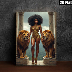 2D flat 1pc Majestic Lioness Queen Portrait Wall Art Living Room Bedroom Decor Gallery Wrapped Canvas Prints for Home Modern Farmhouse Aesthetic