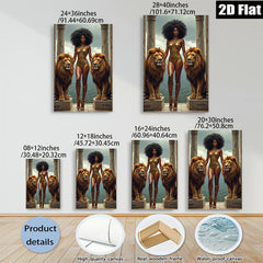 2D flat 1pc Majestic Lioness Queen Portrait Wall Art Living Room Bedroom Decor Gallery Wrapped Canvas Prints for Home Modern Farmhouse Aesthetic