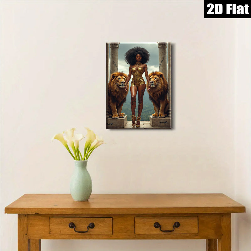2D flat 1pc Majestic Lioness Queen Portrait Wall Art Living Room Bedroom Decor Gallery Wrapped Canvas Prints for Home Modern Farmhouse Aesthetic