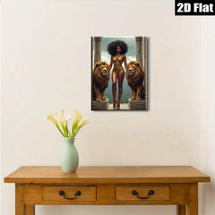 2D flat 1pc Majestic Lioness Queen Portrait Wall Art Living Room Bedroom Decor Gallery Wrapped Canvas Prints for Home Modern Farmhouse Aesthetic