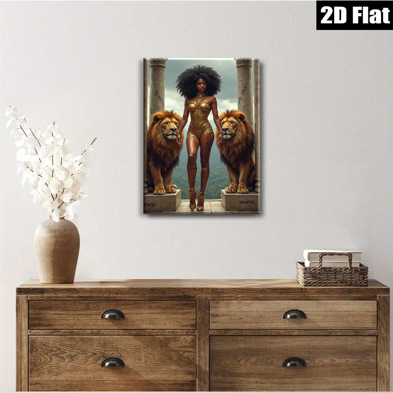 2D flat 1pc Majestic Lioness Queen Portrait Wall Art Living Room Bedroom Decor Gallery Wrapped Canvas Prints for Home Modern Farmhouse Aesthetic