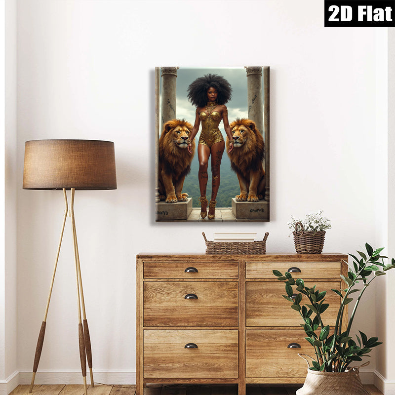2D flat 1pc Majestic Lioness Queen Portrait Wall Art Living Room Bedroom Decor Gallery Wrapped Canvas Prints for Home Modern Farmhouse Aesthetic