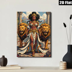 2D flat 1pc Majestic Lioness Queen Power Fantasy Art Canvas Wall Decor Living Room Bedroom Gallery Wrapped Modern Farmhouse Style