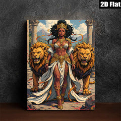 2D flat 1pc Majestic Lioness Queen Power Fantasy Art Canvas Wall Decor Living Room Bedroom Gallery Wrapped Modern Farmhouse Style