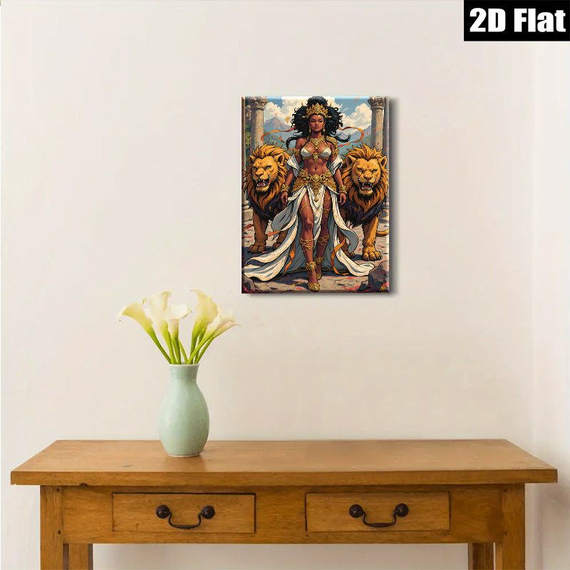 2D flat 1pc Majestic Lioness Queen Power Fantasy Art Canvas Wall Decor Living Room Bedroom Gallery Wrapped Modern Farmhouse Style