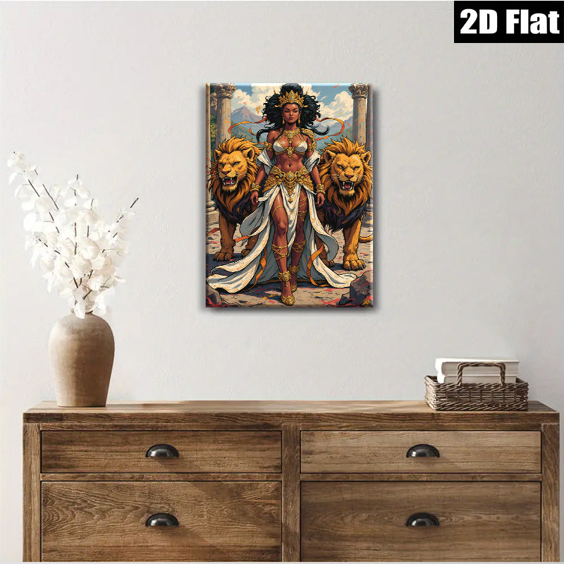 2D flat 1pc Majestic Lioness Queen Power Fantasy Art Canvas Wall Decor Living Room Bedroom Gallery Wrapped Modern Farmhouse Style