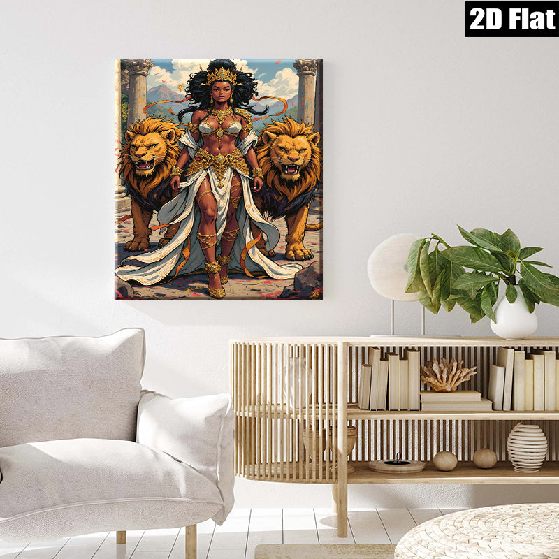 2D flat 1pc Majestic Lioness Queen Power Fantasy Art Canvas Wall Decor Living Room Bedroom Gallery Wrapped Modern Farmhouse Style