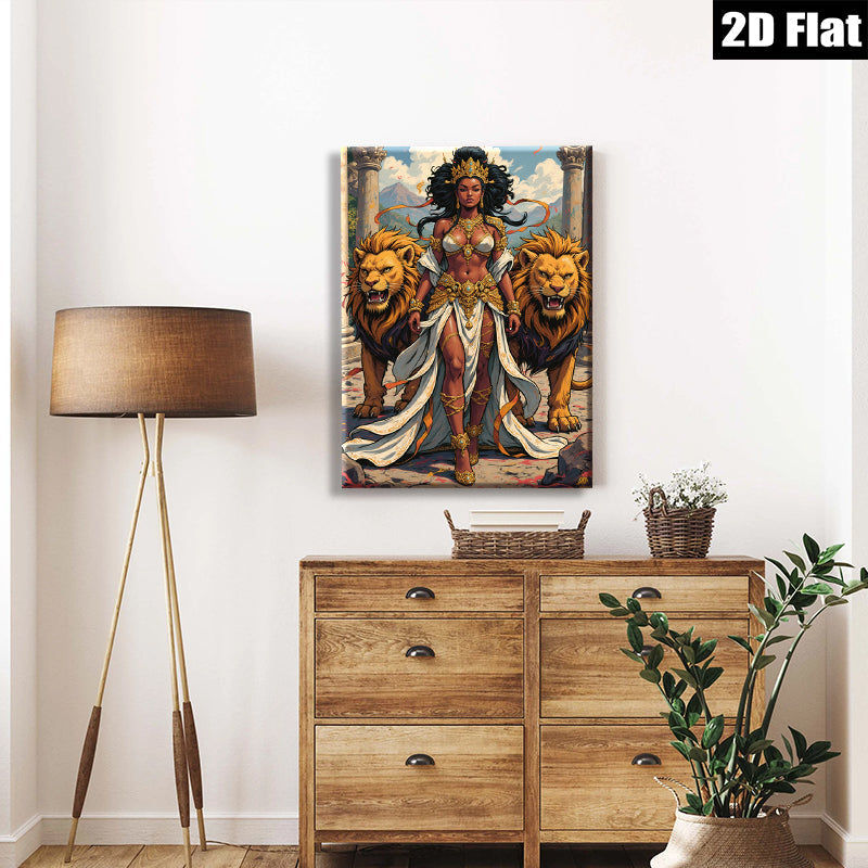 2D flat 1pc Majestic Lioness Queen Power Fantasy Art Canvas Wall Decor Living Room Bedroom Gallery Wrapped Modern Farmhouse Style
