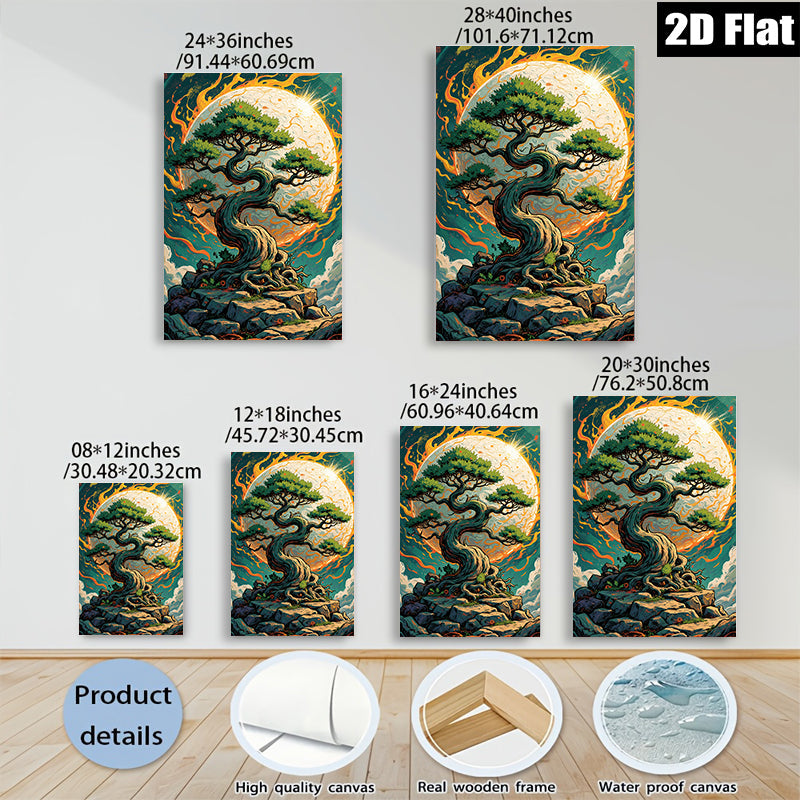 2D flat 1pc Majestic Lone Pine Against Vibrant Moonlit Sky Wall Art Decor Living Room Bedroom Modern Farmhouse Aesthetic Gallery Wrapped Canvas Prints