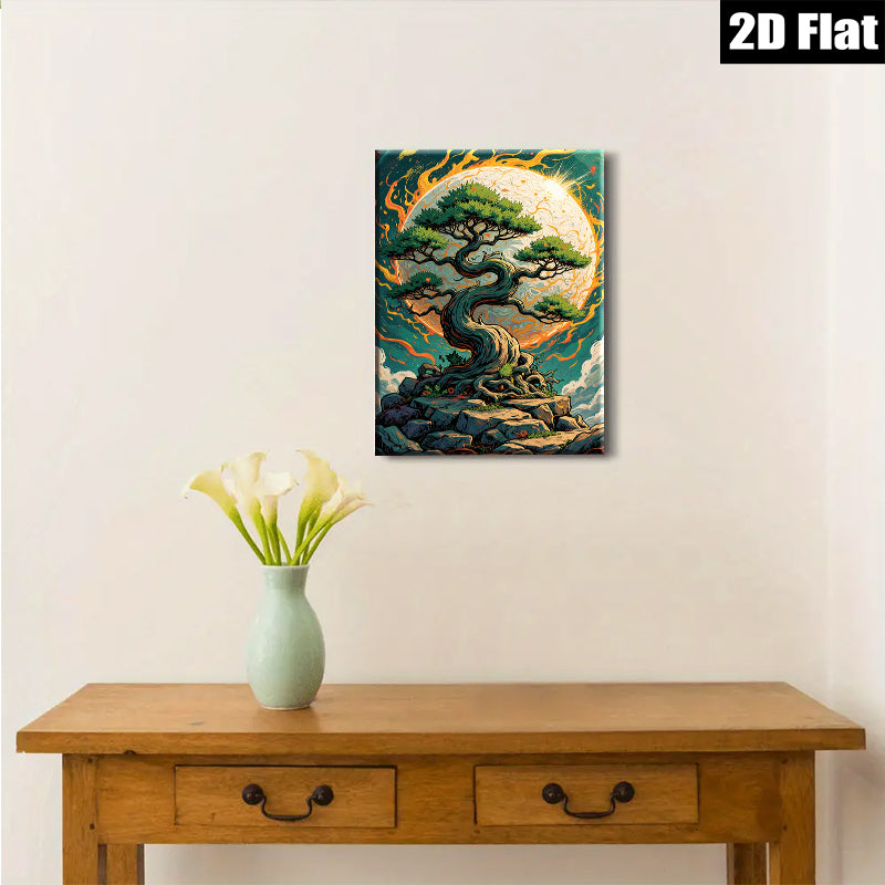 2D flat 1pc Majestic Lone Pine Against Vibrant Moonlit Sky Wall Art Decor Living Room Bedroom Modern Farmhouse Aesthetic Gallery Wrapped Canvas Prints