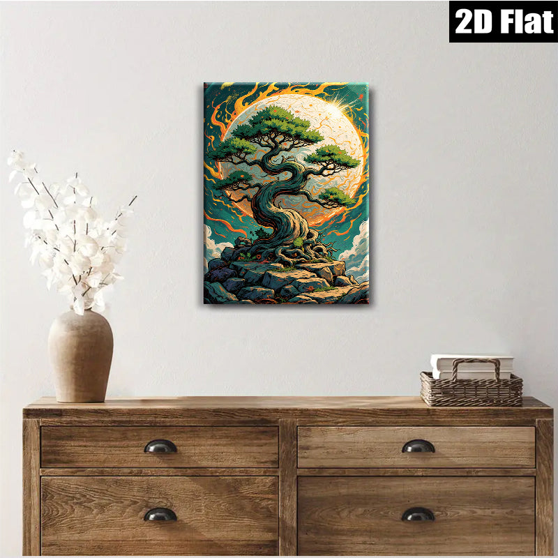2D flat 1pc Majestic Lone Pine Against Vibrant Moonlit Sky Wall Art Decor Living Room Bedroom Modern Farmhouse Aesthetic Gallery Wrapped Canvas Prints