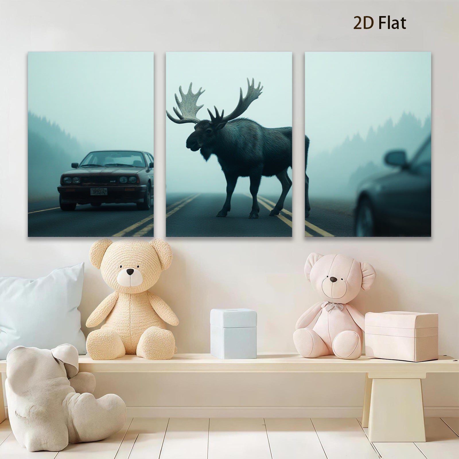 2D flat 1pc Majestic Moose Crossing Road Wildlife Art Canvas Print for Living Room Bedroom Decor Farmhouse Style Wall Art Modern Rustic Home Decorations