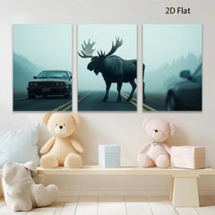 2D flat 1pc Majestic Moose Crossing Road Wildlife Art Canvas Print for Living Room Bedroom Decor Farmhouse Style Wall Art Modern Rustic Home Decorations