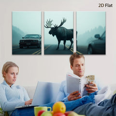 2D flat 1pc Majestic Moose Crossing Road Wildlife Art Canvas Print for Living Room Bedroom Decor Farmhouse Style Wall Art Modern Rustic Home Decorations