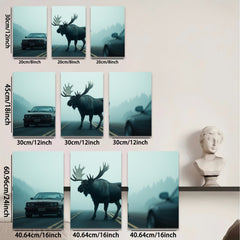 2D flat 1pc Majestic Moose Crossing Road Wildlife Art Canvas Print for Living Room Bedroom Decor Farmhouse Style Wall Art Modern Rustic Home Decorations