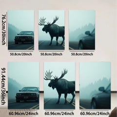 2D flat 1pc Majestic Moose Crossing Road Wildlife Art Canvas Print for Living Room Bedroom Decor Farmhouse Style Wall Art Modern Rustic Home Decorations