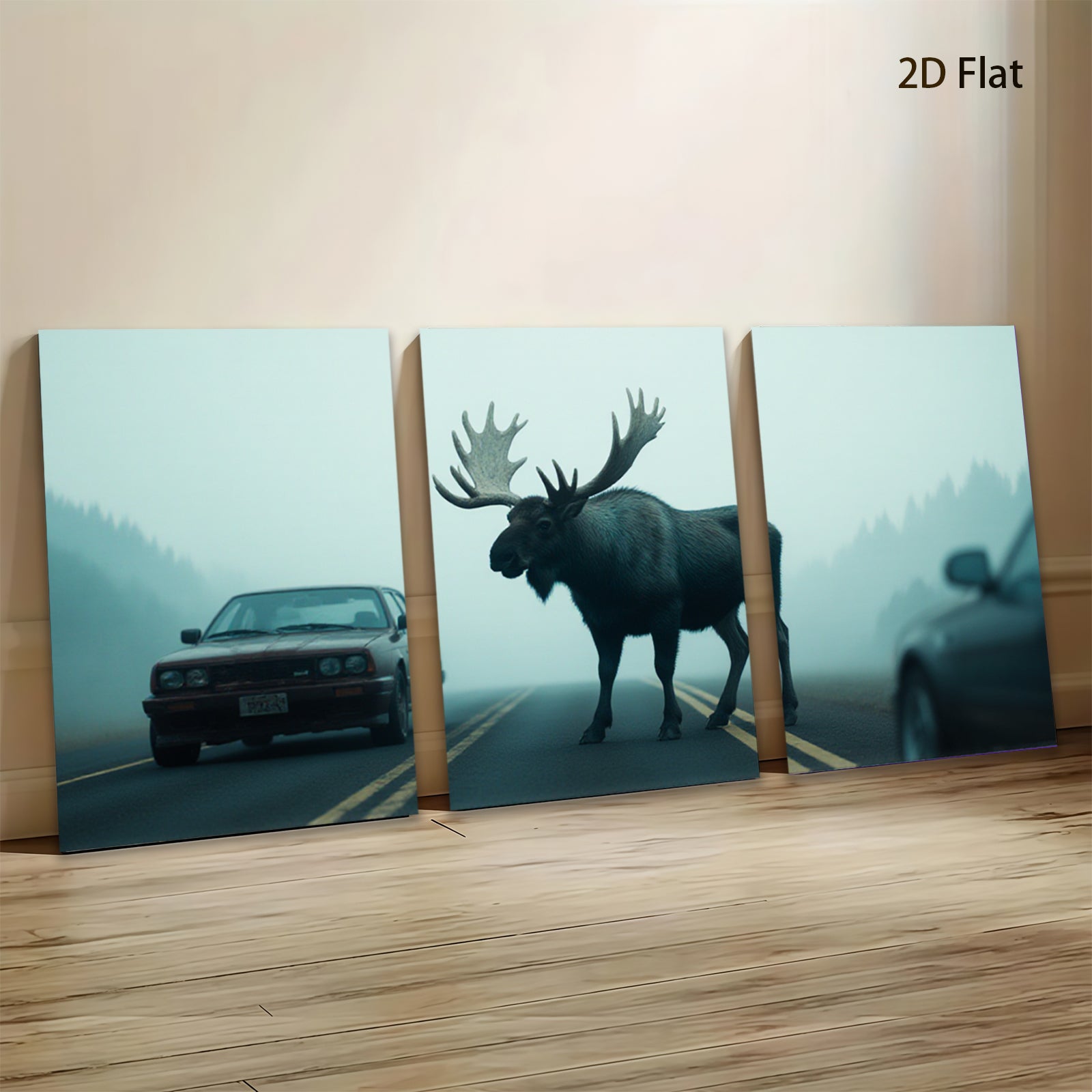2D flat 1pc Majestic Moose Crossing Road Wildlife Art Canvas Print for Living Room Bedroom Decor Farmhouse Style Wall Art Modern Rustic Home Decorations