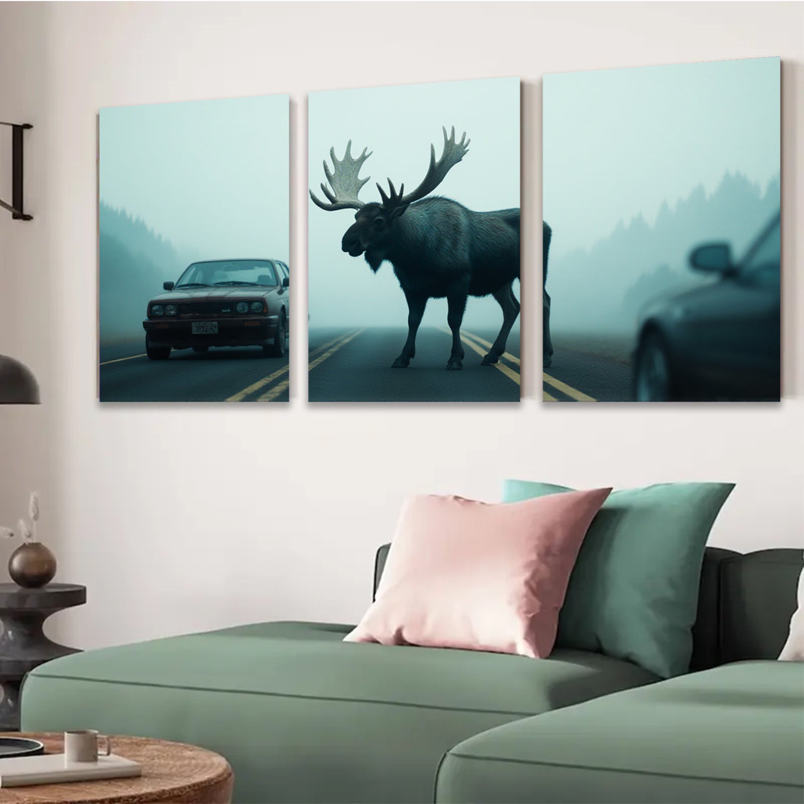 2D flat 1pc Majestic Moose Crossing Road Wildlife Art Canvas Print for Living Room Bedroom Decor Farmhouse Style Wall Art Modern Rustic Home Decorations