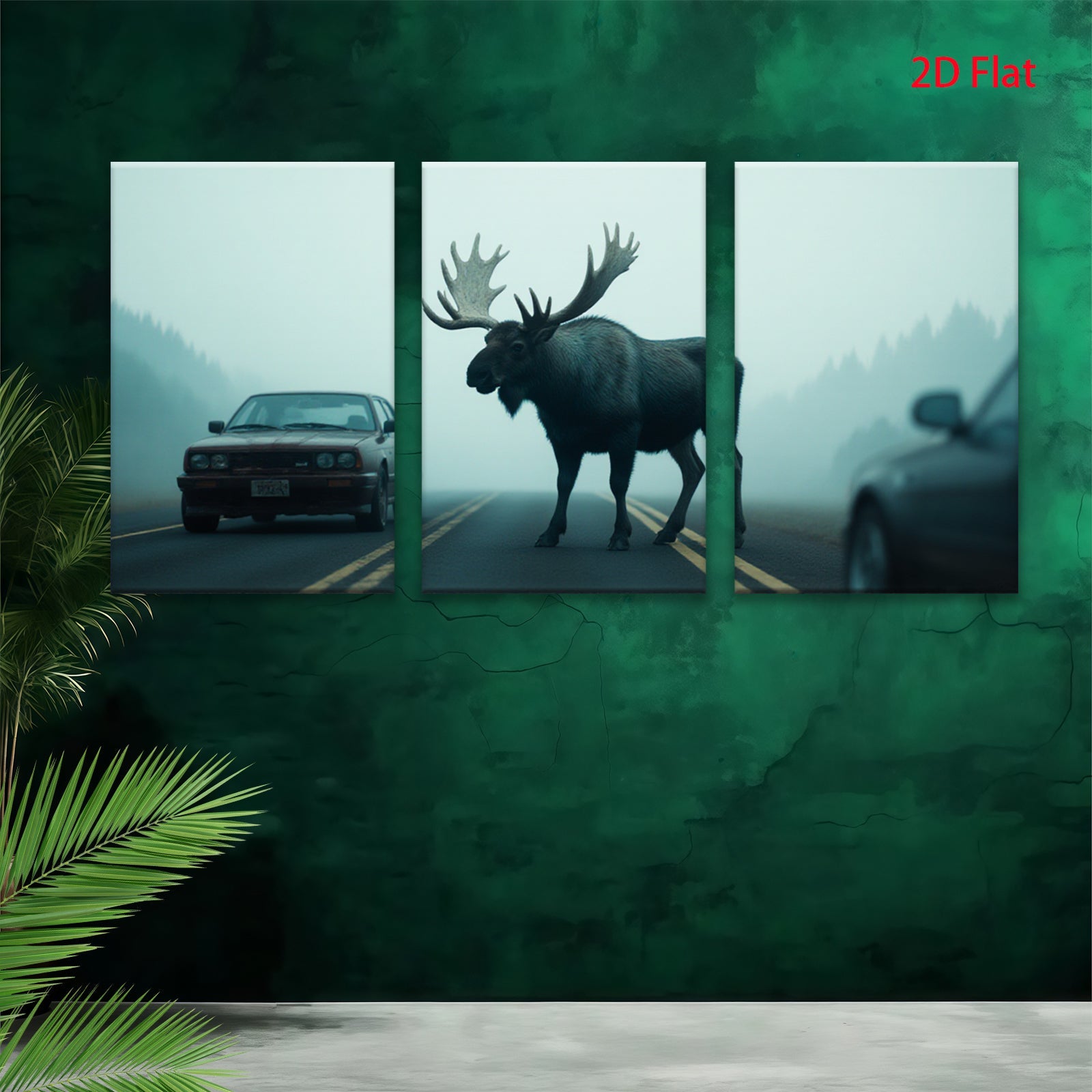 2D flat 1pc Majestic Moose Crossing Road Wildlife Art Canvas Print for Living Room Bedroom Decor Farmhouse Style Wall Art Modern Rustic Home Decorations