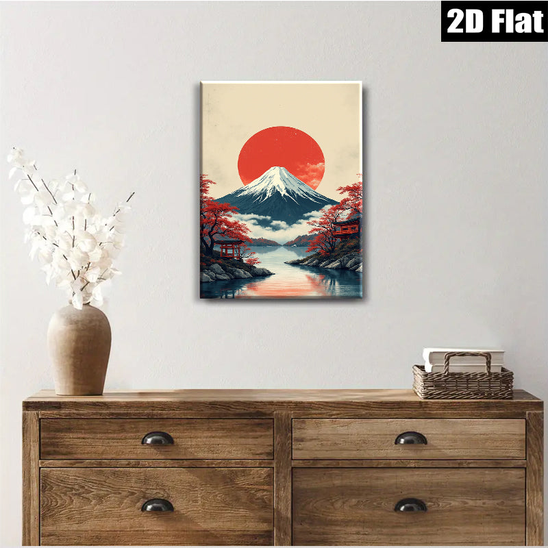2D flat 1pc Majestic Mount Fuji Japanese Landscape Wall Art for Living Room Bedroom Home Decor Farmhouse Style Canvas Prints Modern Artwork Gallery Wrapped Ready to Hang