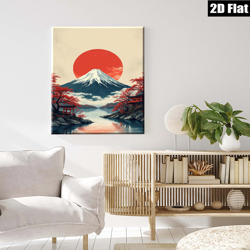 2D flat 1pc Majestic Mount Fuji Japanese Landscape Wall Art for Living Room Bedroom Home Decor Farmhouse Style Canvas Prints Modern Artwork Gallery Wrapped Ready to Hang