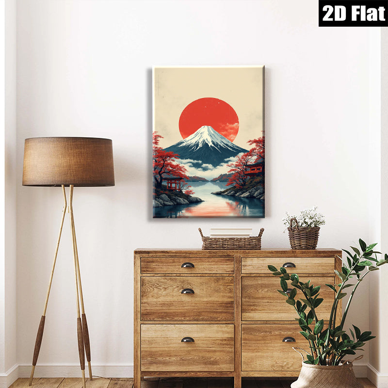 2D flat 1pc Majestic Mount Fuji Japanese Landscape Wall Art for Living Room Bedroom Home Decor Farmhouse Style Canvas Prints Modern Artwork Gallery Wrapped Ready to Hang