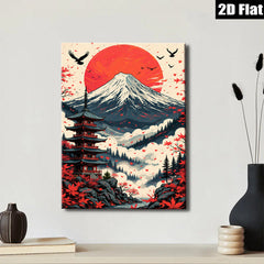 2D flat 1pc Majestic Mount Fuji Japanese Pagoda Wall Art Canvas Prints for Living Room Bedroom Home Decor Modern Farmhouse Aesthetic Gallery Wrapped