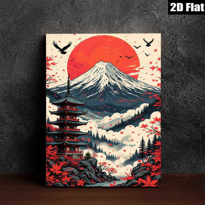 2D flat 1pc Majestic Mount Fuji Japanese Pagoda Wall Art Canvas Prints for Living Room Bedroom Home Decor Modern Farmhouse Aesthetic Gallery Wrapped