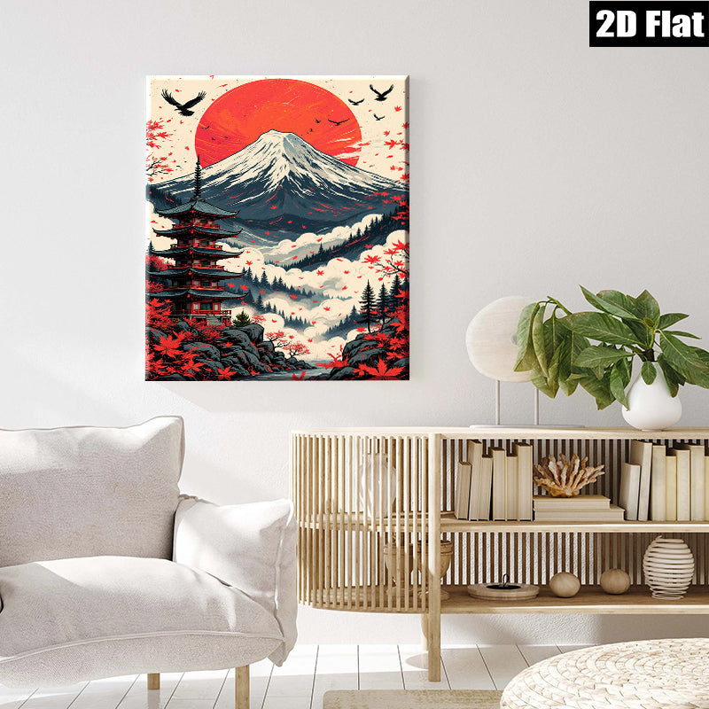 2D flat 1pc Majestic Mount Fuji Japanese Pagoda Wall Art Canvas Prints for Living Room Bedroom Home Decor Modern Farmhouse Aesthetic Gallery Wrapped
