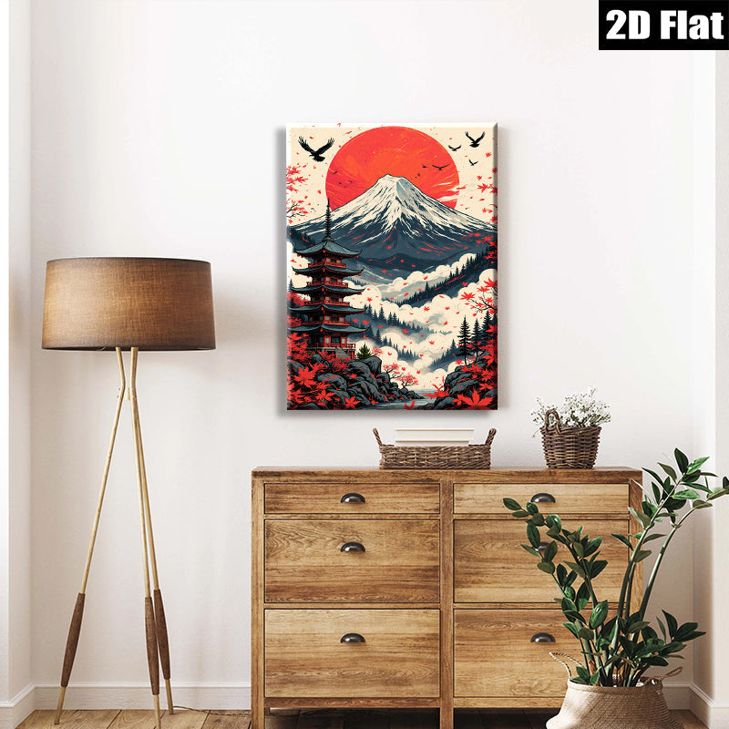 2D flat 1pc Majestic Mount Fuji Japanese Pagoda Wall Art Canvas Prints for Living Room Bedroom Home Decor Modern Farmhouse Aesthetic Gallery Wrapped